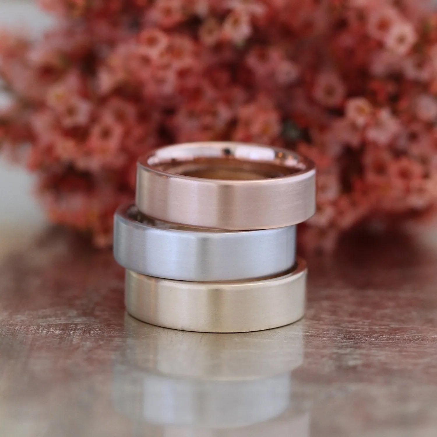 Flat Matte Wedding Band 6mm in Rose Gold Men’s Comfort Fit Ring