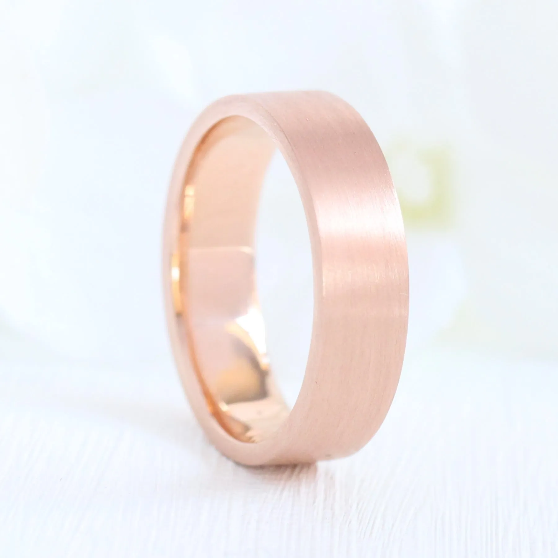 Flat Matte Wedding Band 6mm in Rose Gold Men’s Comfort Fit Ring