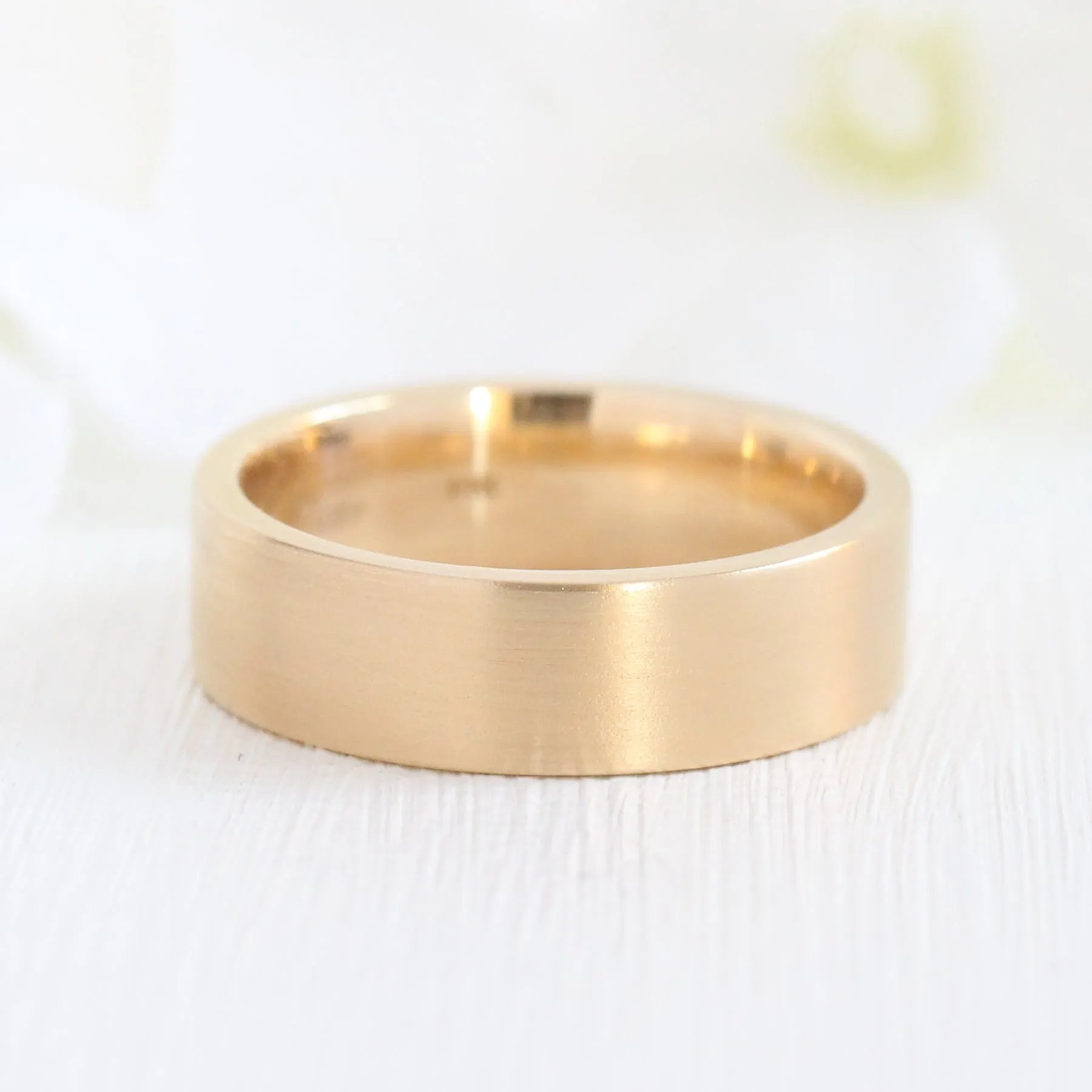 Flat Matte Wedding Band 6mm in Rose Gold Men’s Comfort Fit Ring