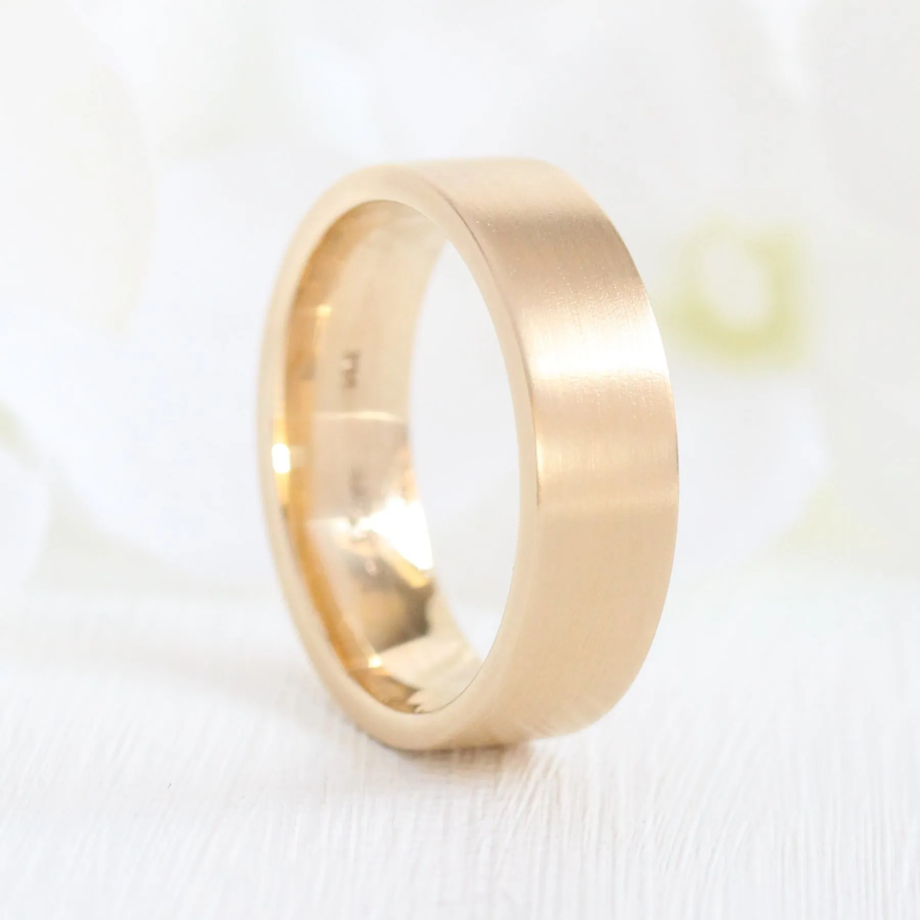 Flat Matte Wedding Band 6mm in Rose Gold Men’s Comfort Fit Ring