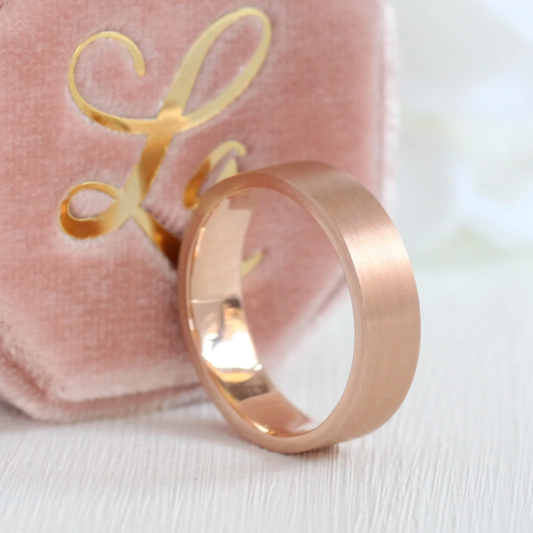 Flat Matte Wedding Band 6mm in Rose Gold Men’s Comfort Fit Ring