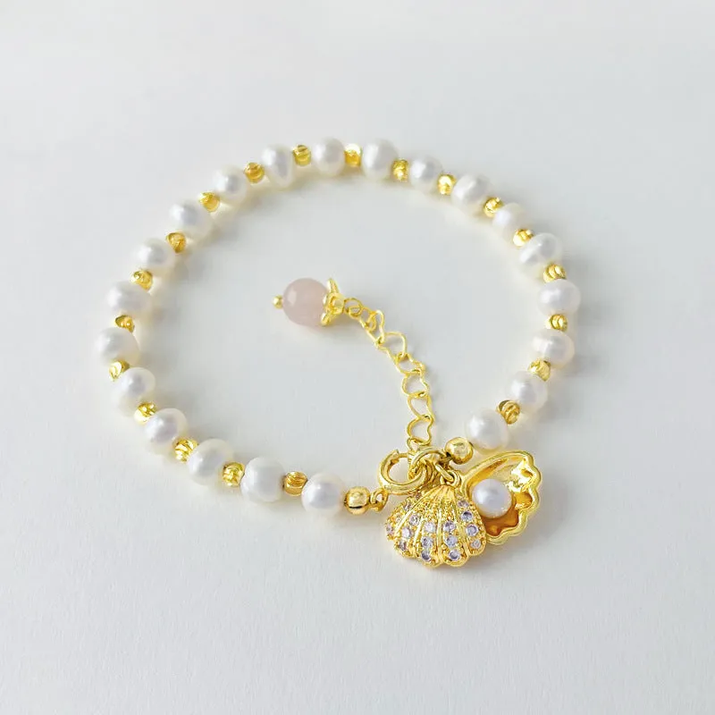Fortune's Favor Sterling Silver Bracelet with Freshwater Pearl Shell Pendant
