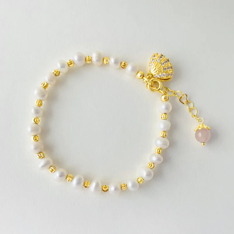 Fortune's Favor Sterling Silver Bracelet with Freshwater Pearl Shell Pendant