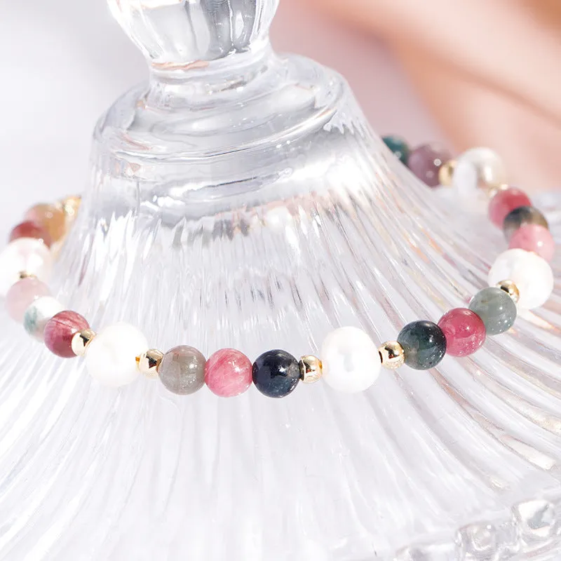 Fortune's Favor Sterling Silver Bracelet with Tourmaline, Freshwater Pearl, and Colorful Crystal