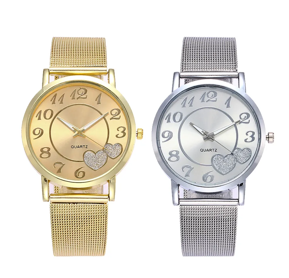 Glittery Hearts Ladies Mesh Band Watch