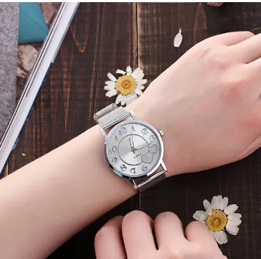 Glittery Hearts Ladies Mesh Band Watch