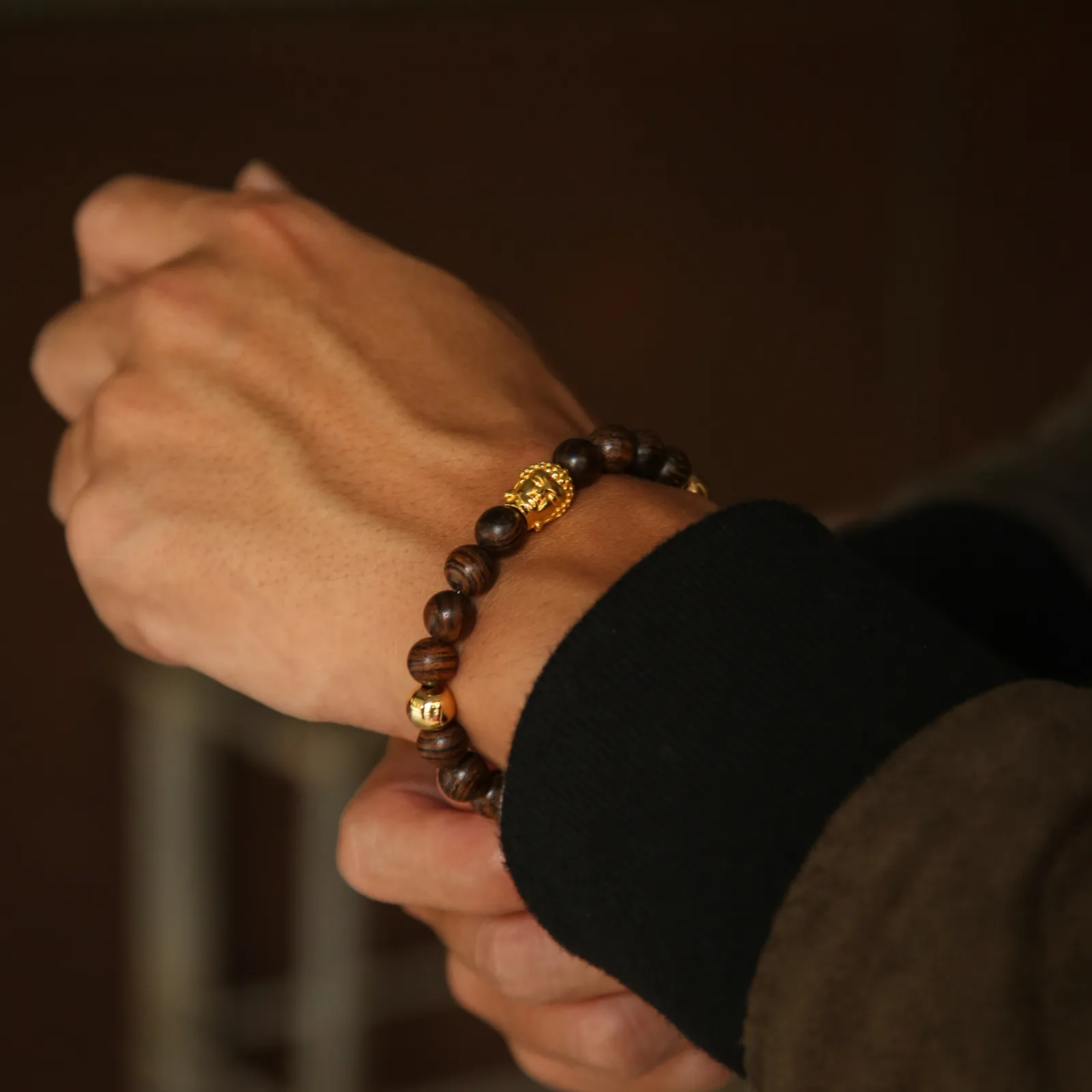 Gold Buddha Bracelet with Wood Crystal