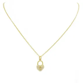 Gold CZ Pave Heart Lockett Pendant Necklace