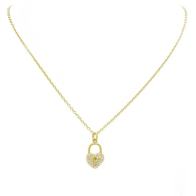Gold CZ Pave Heart Lockett Pendant Necklace