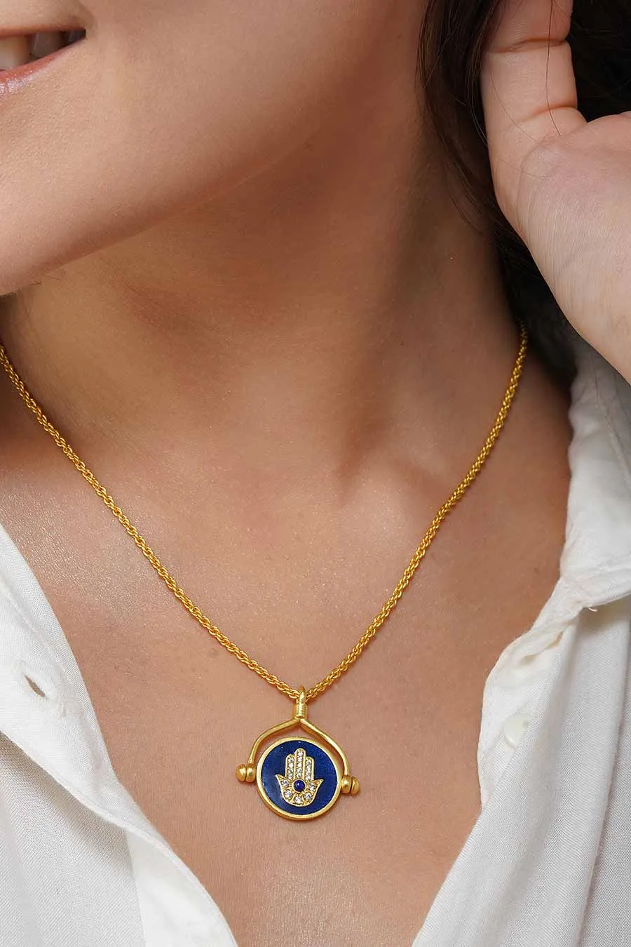 Gold Plated Evil Eye and Hamsa Hand Pendant Necklace