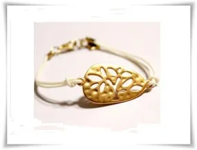 Golden Tone Hope Tree pendant White chain Bracelet
