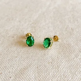 GoldFi - 18k Gold Filled Oval Emerald Cubic Zirconia Stud Earrings