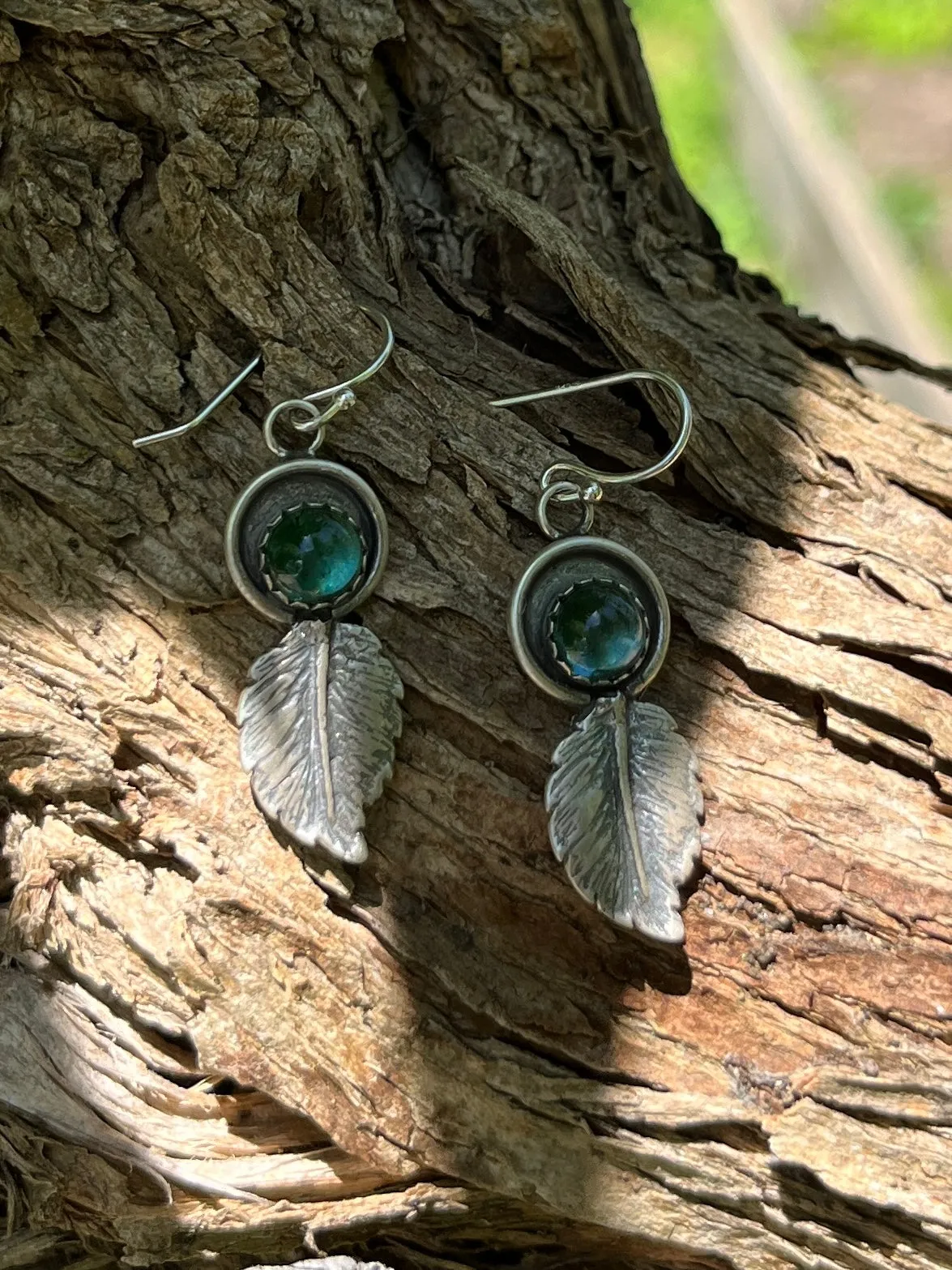 Green Tourmaline Feather Drop Earrings ￼