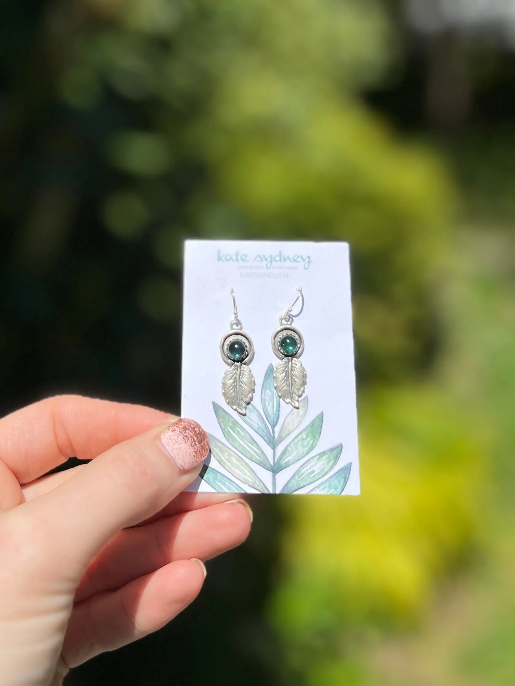 Green Tourmaline Feather Drop Earrings ￼