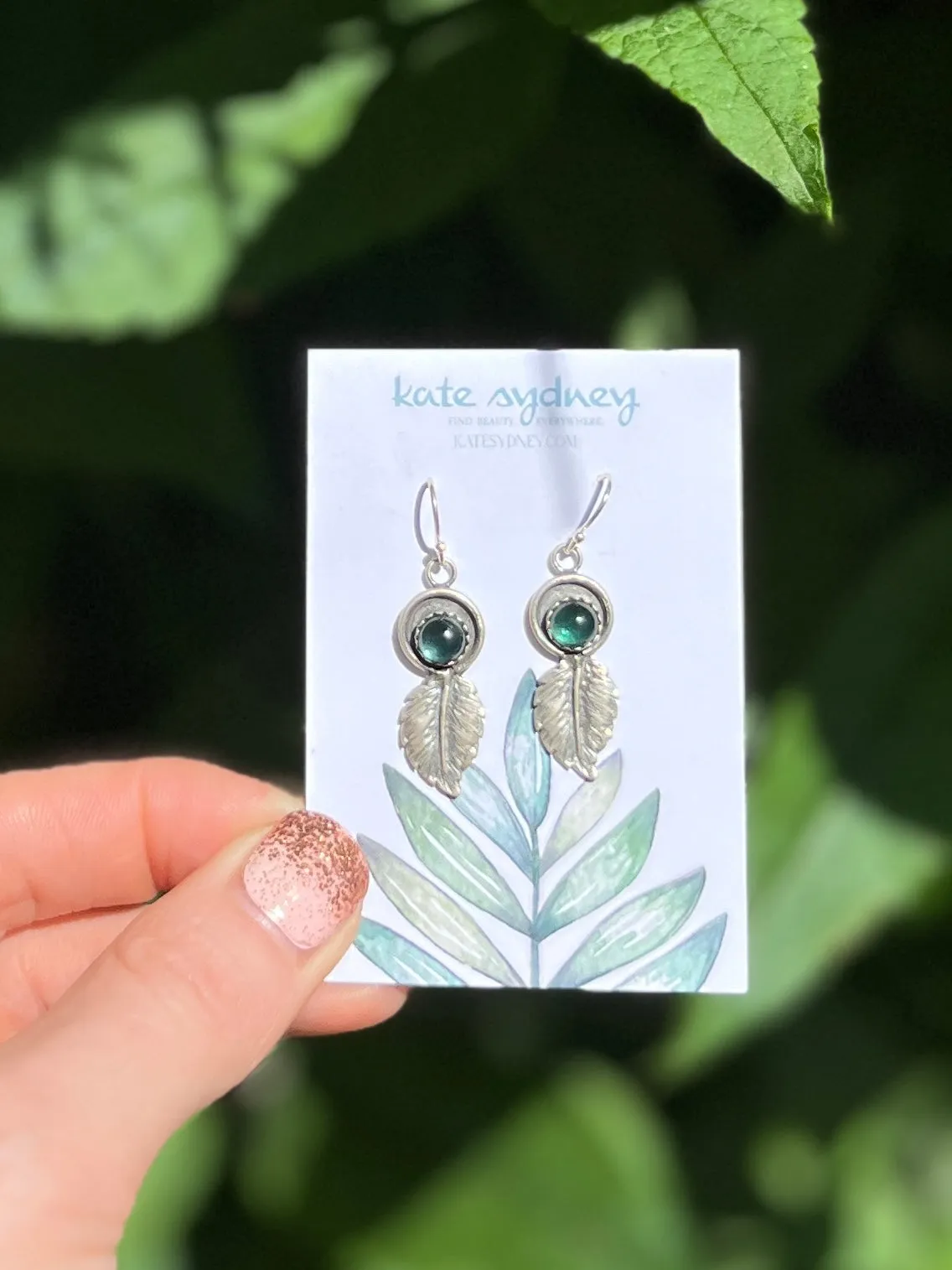 Green Tourmaline Feather Drop Earrings ￼