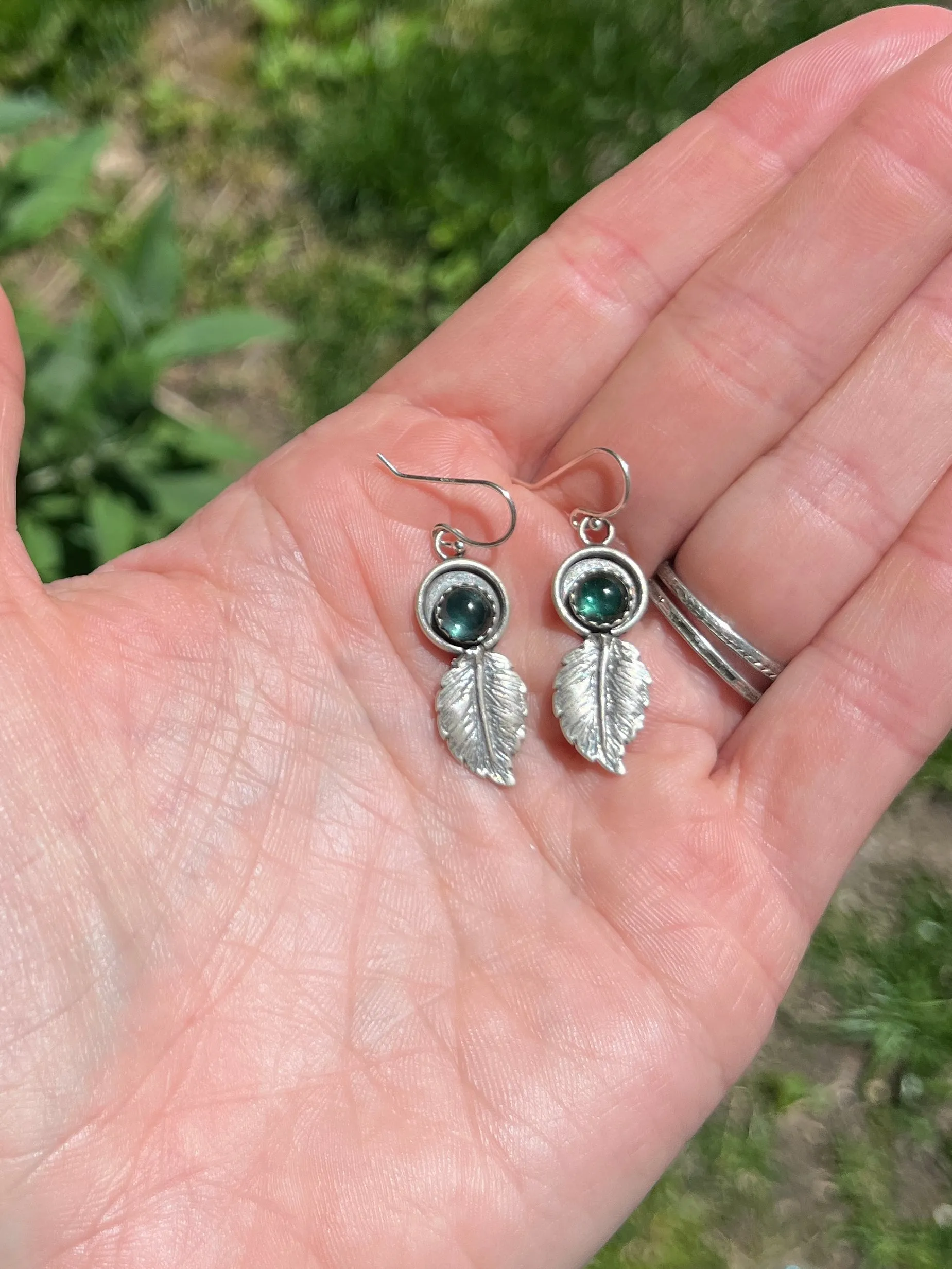 Green Tourmaline Feather Drop Earrings ￼