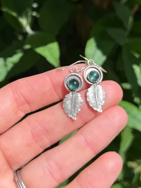 Green Tourmaline Feather Drop Earrings ￼
