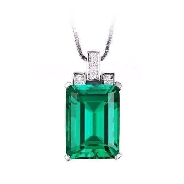 Heritage 9CT Emerald Cut Simulated Russian Emerald IOBI Precious Gems Pendant