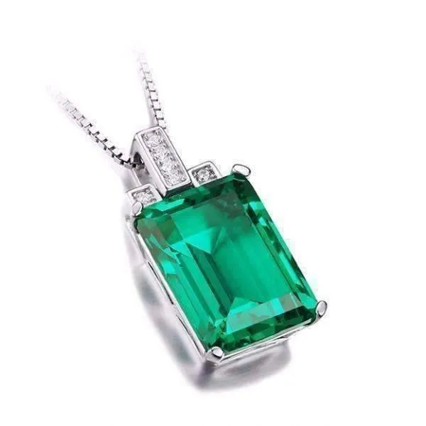 Heritage 9CT Emerald Cut Simulated Russian Emerald IOBI Precious Gems Pendant