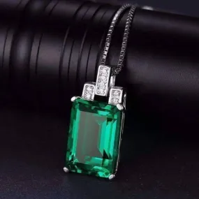 Heritage 9CT Emerald Cut Simulated Russian Emerald IOBI Precious Gems Pendant