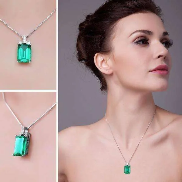 Heritage 9CT Emerald Cut Simulated Russian Emerald IOBI Precious Gems Pendant
