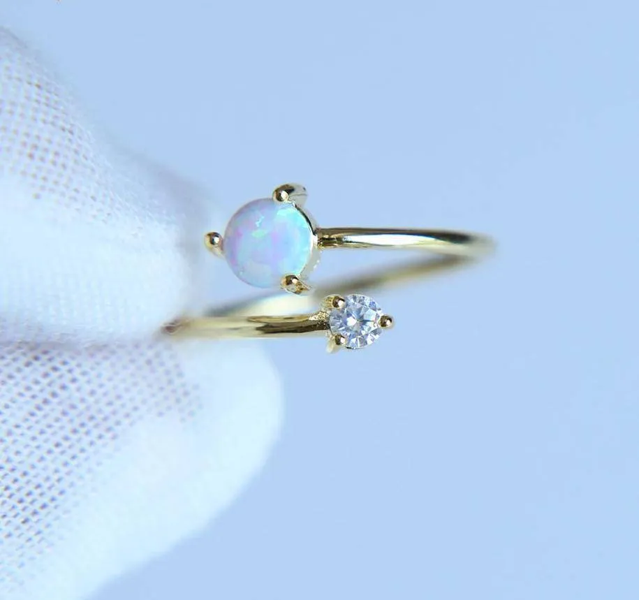 High quality AAA  CUBIC ZIRCONIA white fire opal stone Adjustable delicate ring