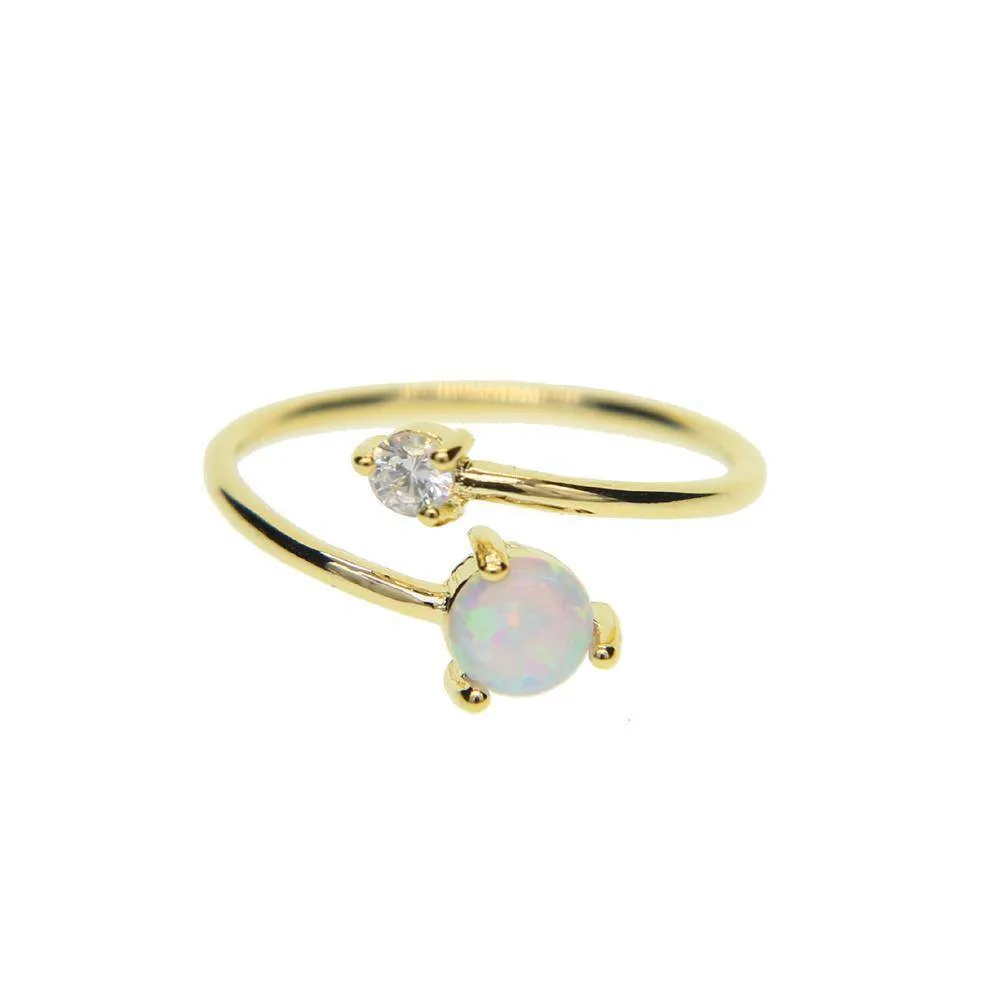 High quality AAA  CUBIC ZIRCONIA white fire opal stone Adjustable delicate ring