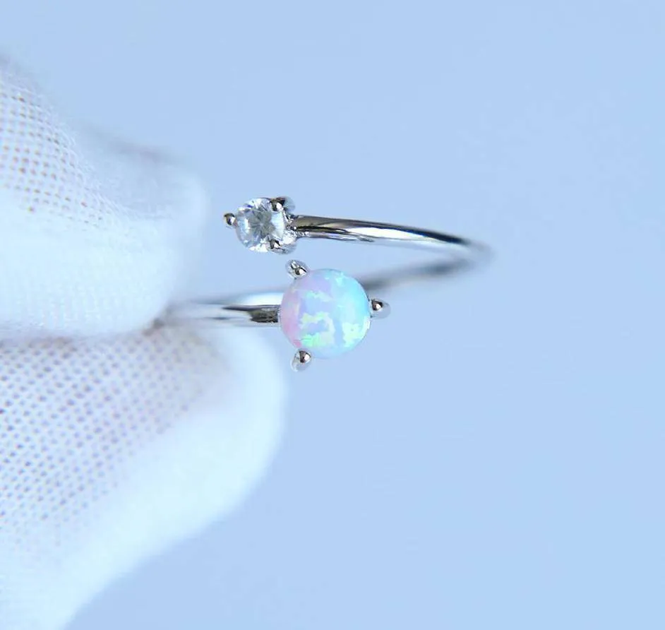 High quality AAA  CUBIC ZIRCONIA white fire opal stone Adjustable delicate ring