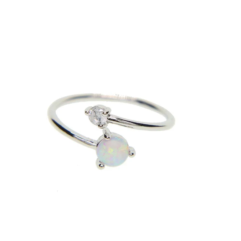High quality AAA  CUBIC ZIRCONIA white fire opal stone Adjustable delicate ring