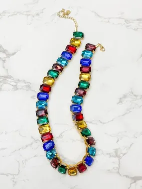 Iridescent Jewel Bib Necklace - Dark Multi