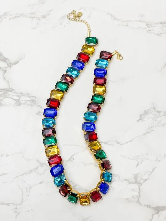Iridescent Jewel Bib Necklace - Dark Multi