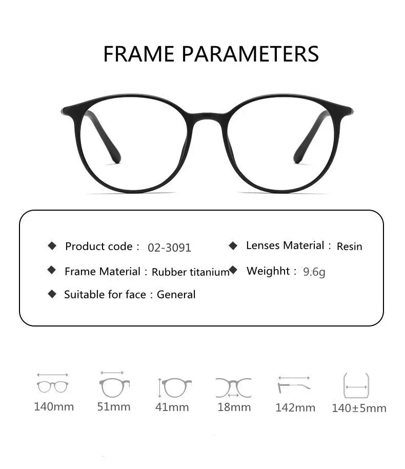 Kocolior Unisex Full Rim Round Tr 90 Titanium Hyperopic Reading Glasses 23091