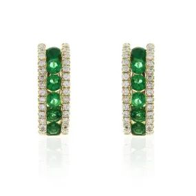 Ladies Emerald & Diamond Huggie Earrings 0.56ct tw
