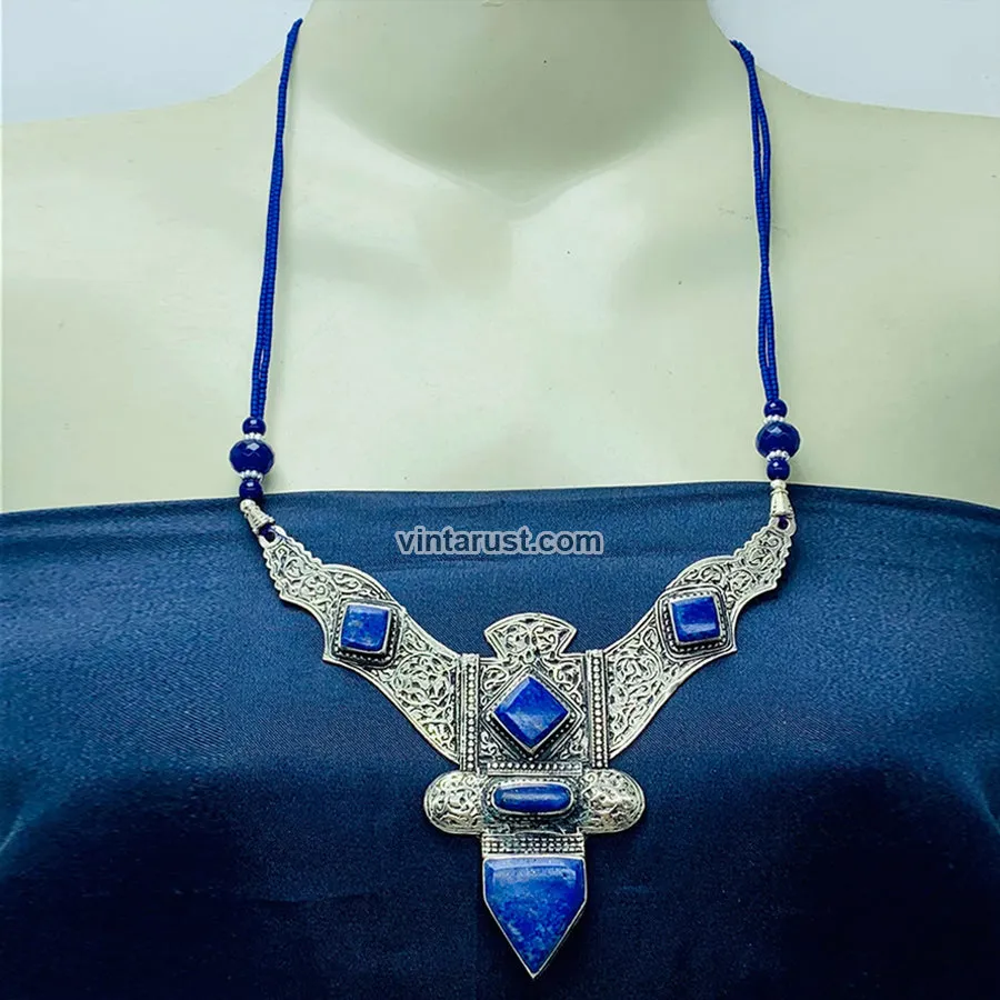 Lapis Lazui Nepalese Triangular Pendant Necklace, NLNT-01