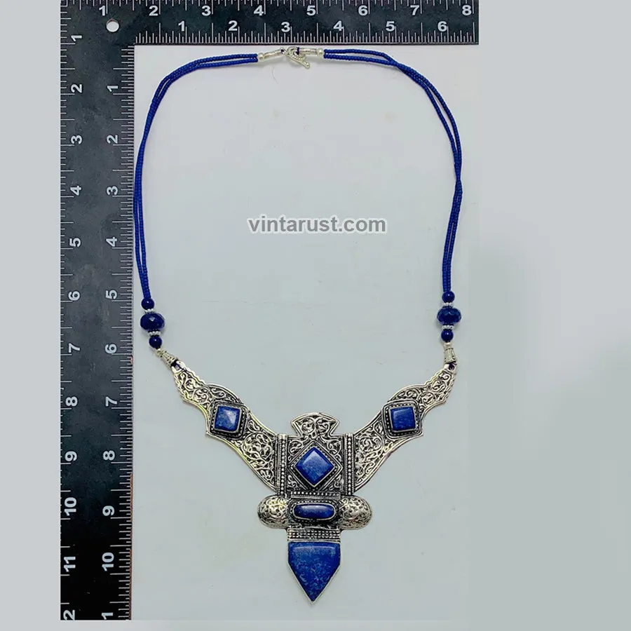 Lapis Lazui Nepalese Triangular Pendant Necklace, NLNT-01