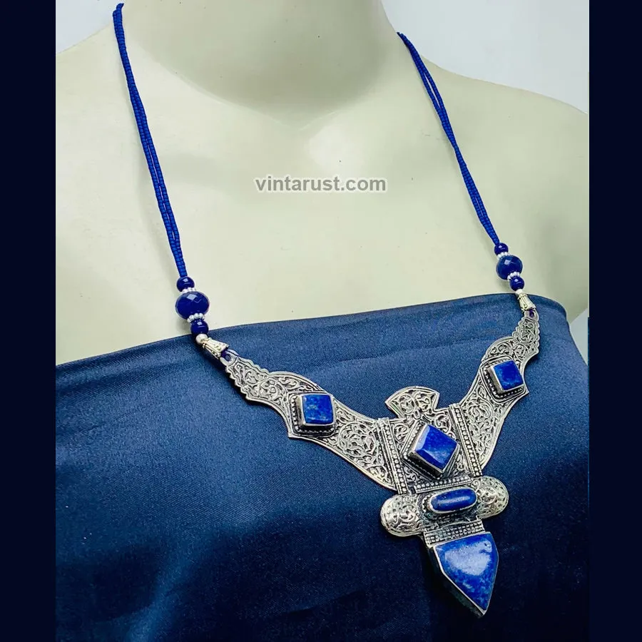 Lapis Lazui Nepalese Triangular Pendant Necklace, NLNT-01