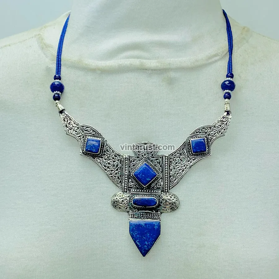 Lapis Lazui Nepalese Triangular Pendant Necklace, NLNT-01