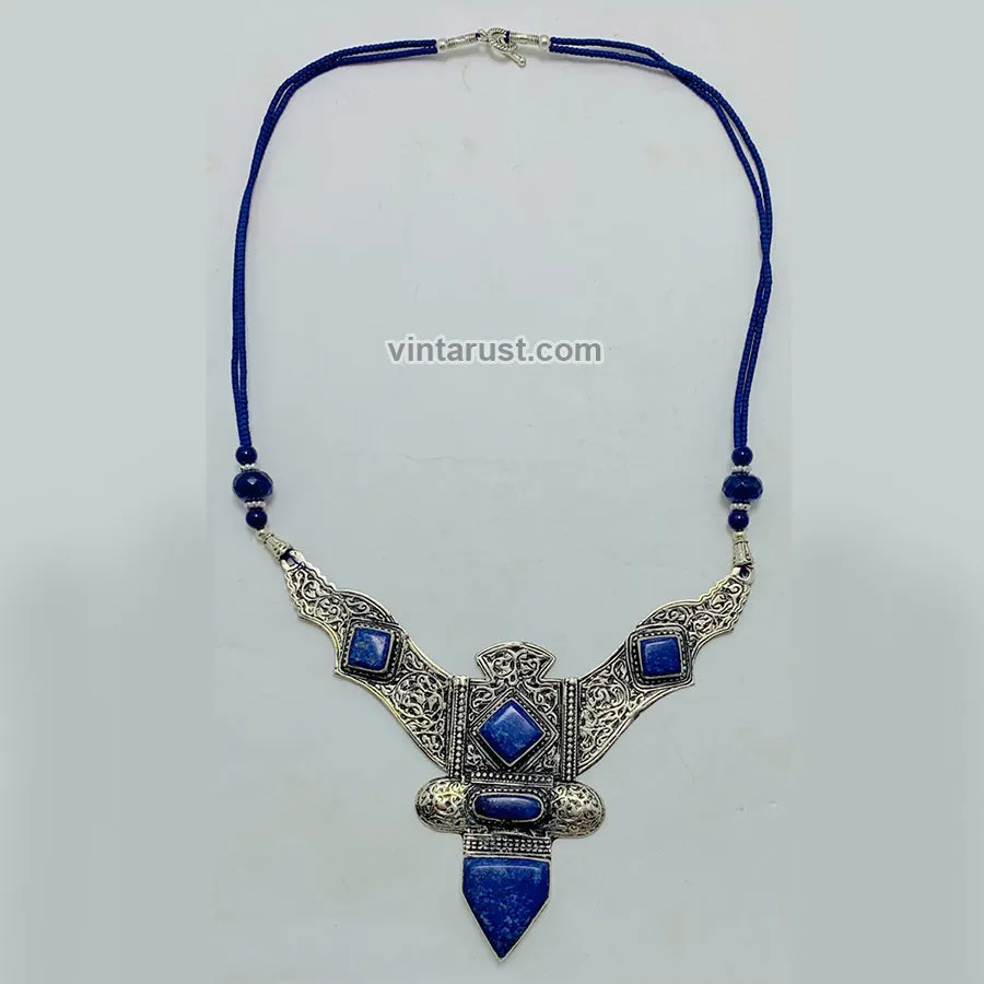 Lapis Lazui Nepalese Triangular Pendant Necklace, NLNT-01