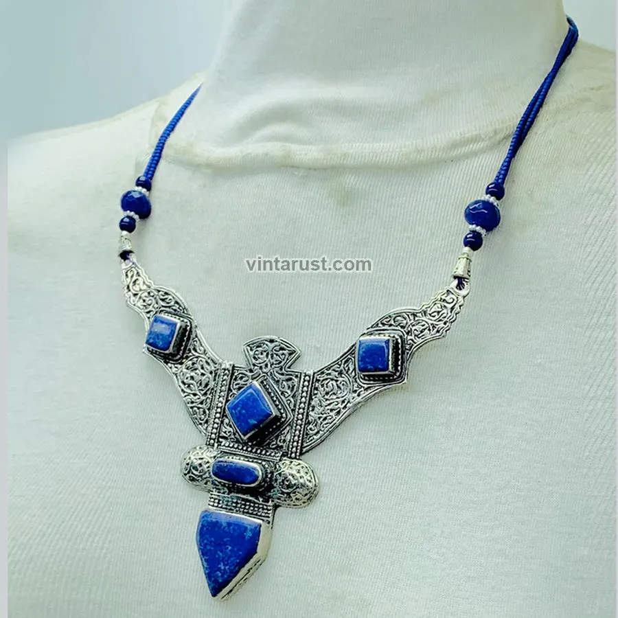 Lapis Lazui Nepalese Triangular Pendant Necklace, NLNT-01