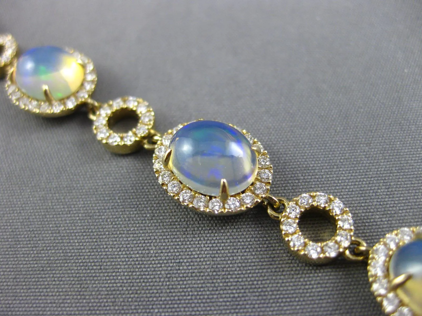 LARGE 11.99CT DIAMOND & AAA OPAL 14KT YELLOW GOLD HALO FILIGREE TENNIS BRACELET