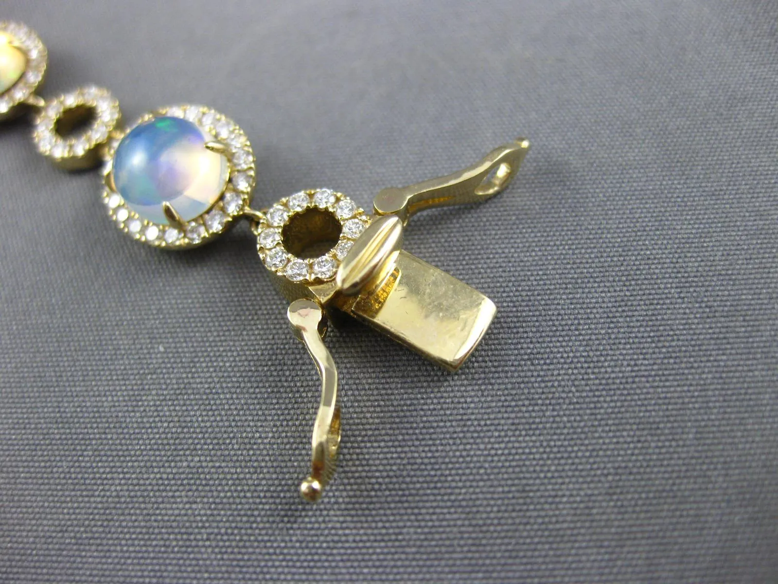 LARGE 11.99CT DIAMOND & AAA OPAL 14KT YELLOW GOLD HALO FILIGREE TENNIS BRACELET