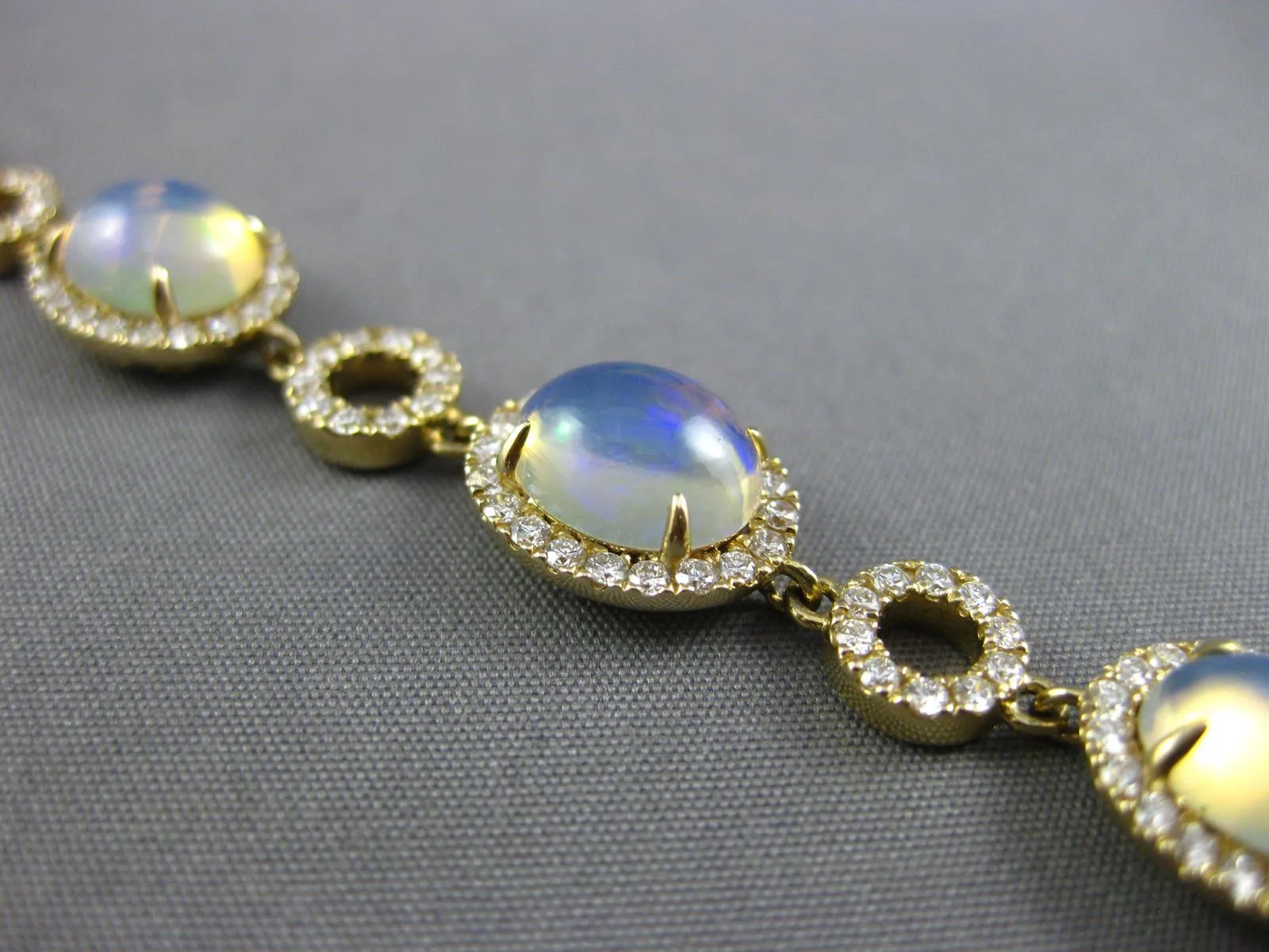 LARGE 11.99CT DIAMOND & AAA OPAL 14KT YELLOW GOLD HALO FILIGREE TENNIS BRACELET