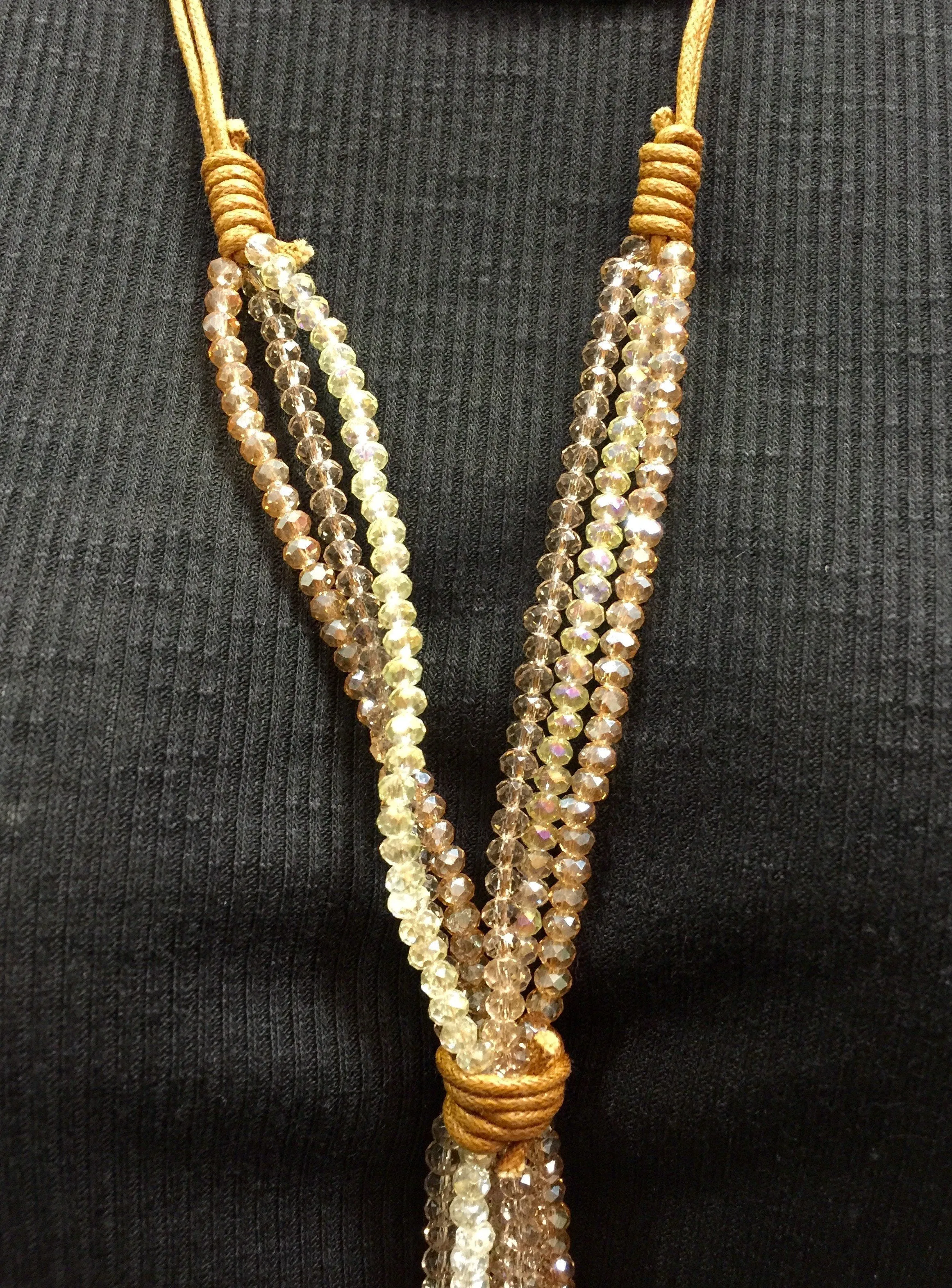 Leather and Crystal Long Dangle Necklace