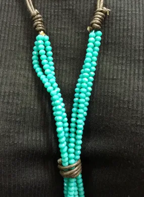 Leather and Crystal Long Dangle Necklace