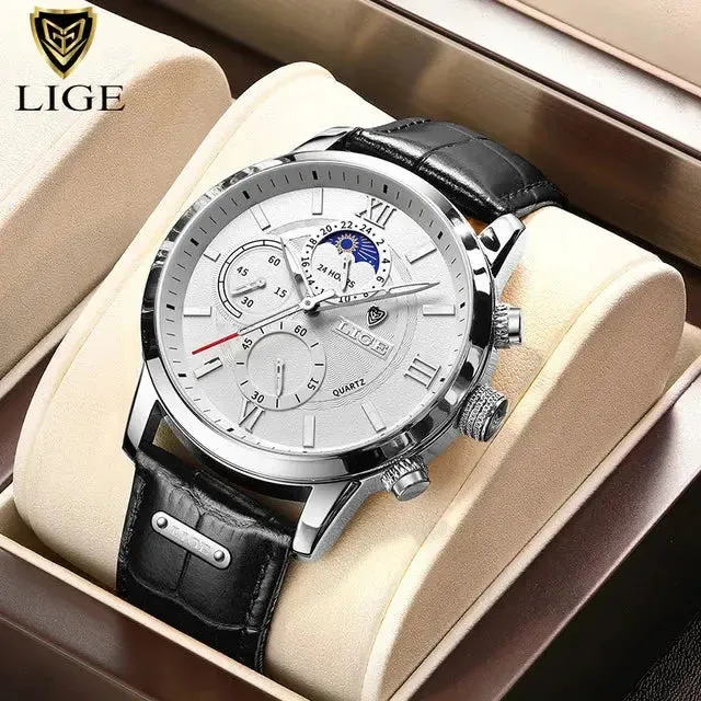LIGE Luxury Leather Casual Quartz Watch