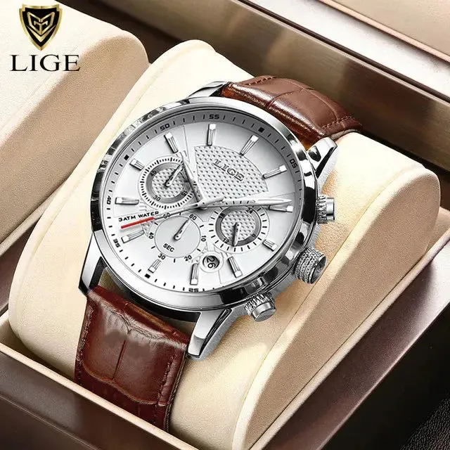 LIGE Luxury Leather Casual Quartz Watch