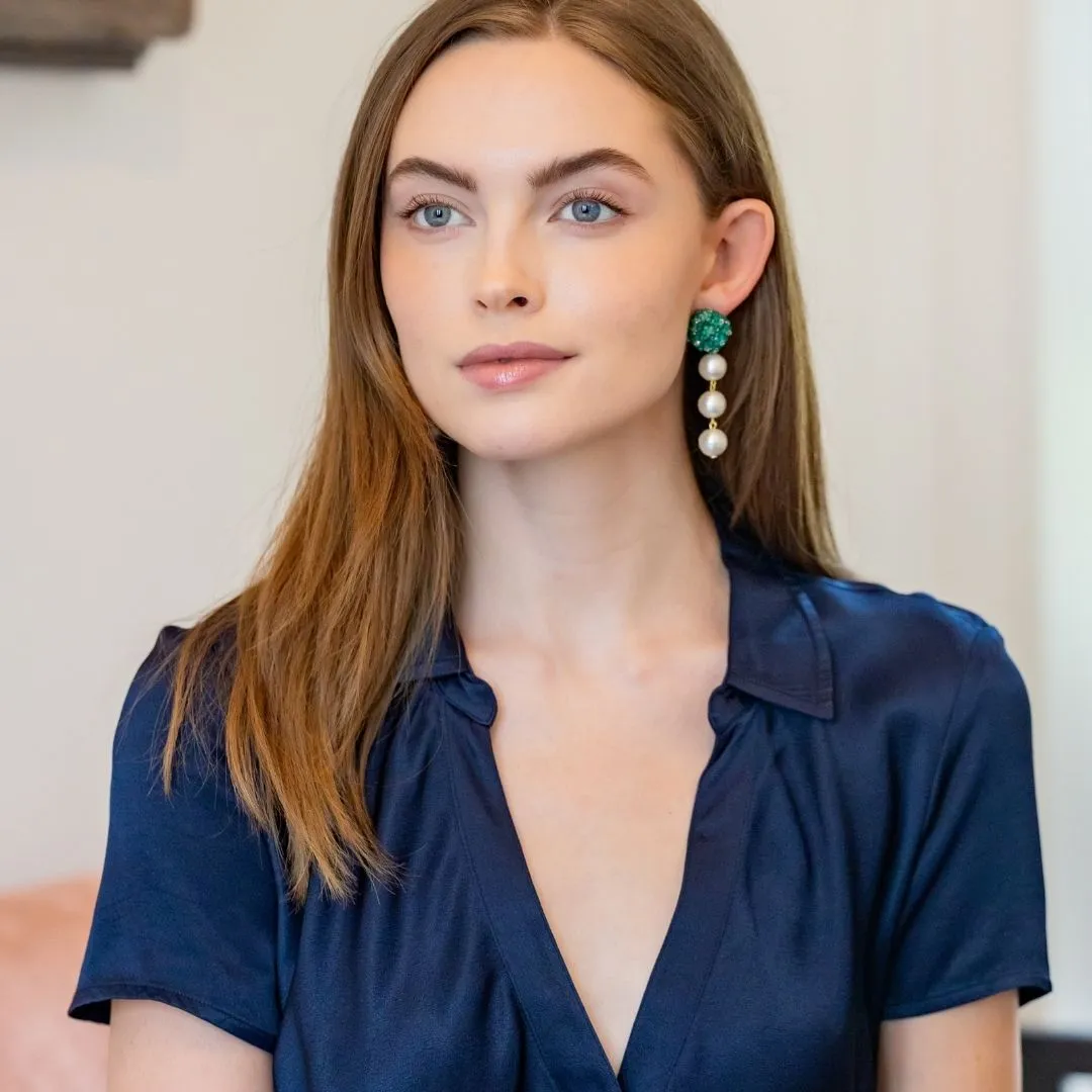 Liz Cotton Pearl Triple Green Earrings