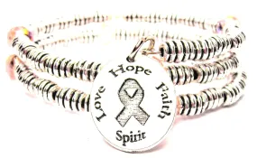 Love Hope Faith Spirit Awareness Ribbon Curly Coil Wrap Style Bangle Bracelet