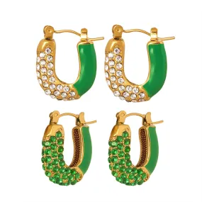 Luxurious Titanium Steel Rhinestone Emerald Drip Earrings