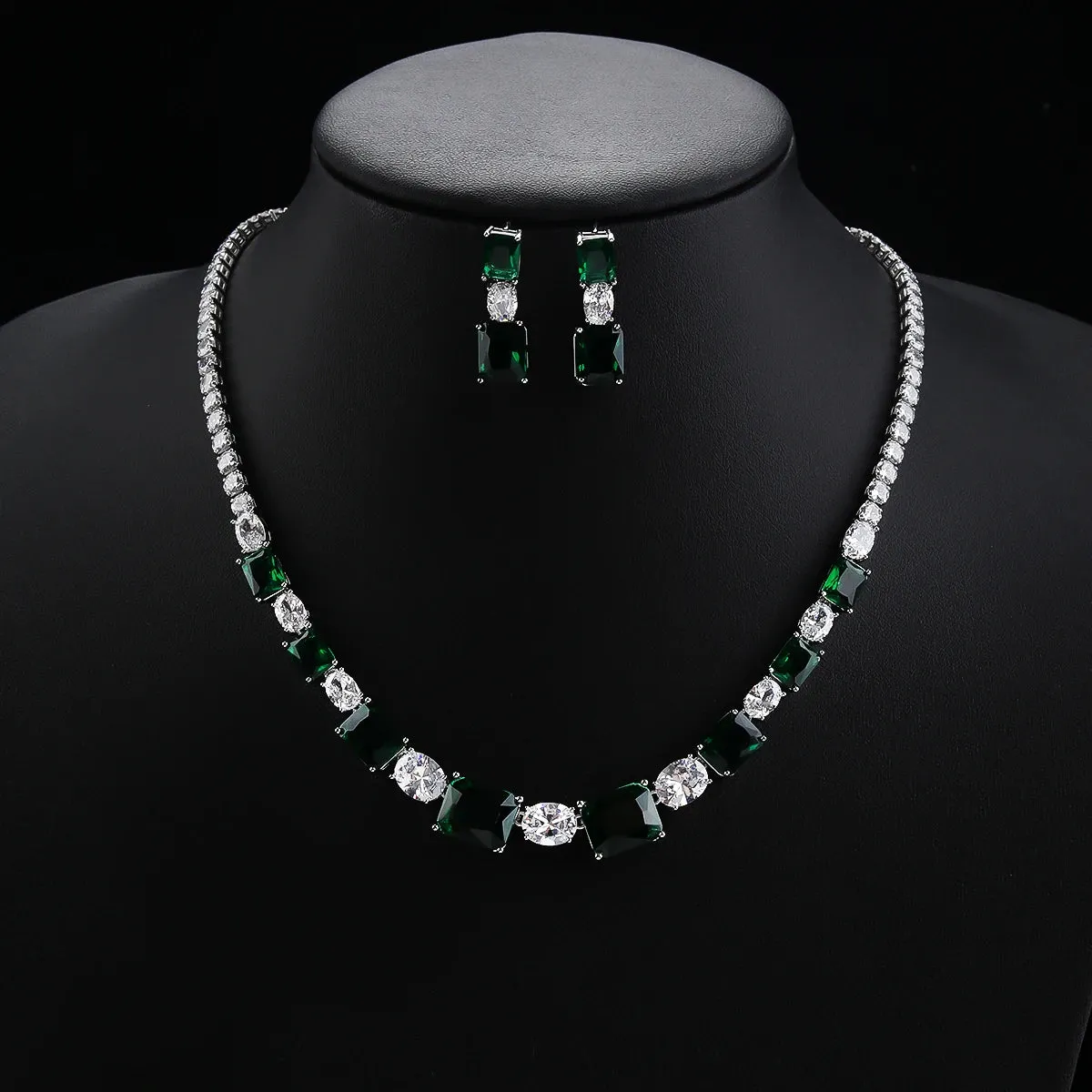 Luxury Crystal Necklace Earring 2Piece Jewelry Sets Women Wedding Cubic Zircon CZ Bridal Jewelry Accessories CN11144